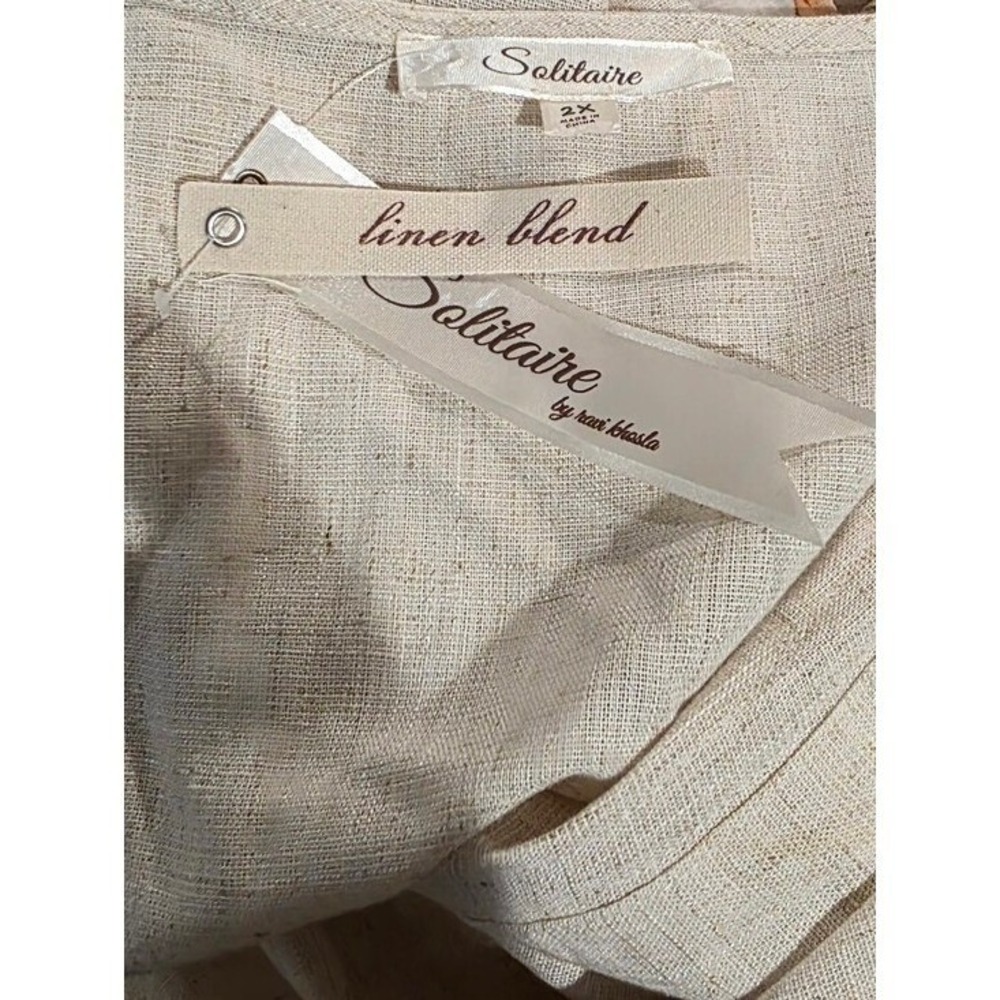 Solitaire Cream Linen Blend Embroidered Floral Butterfly Kimono Cardigan plus 2X - Picture 12 of 13